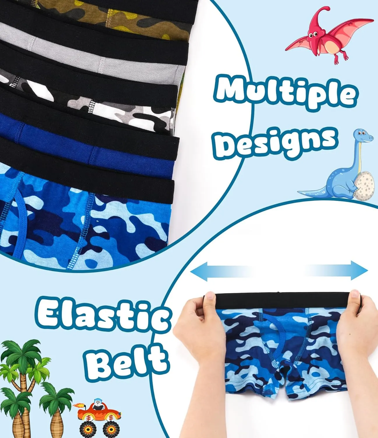 100% Cotton Boys Boxer Briefs Tagless Toddler Underwear (6-Pack)
