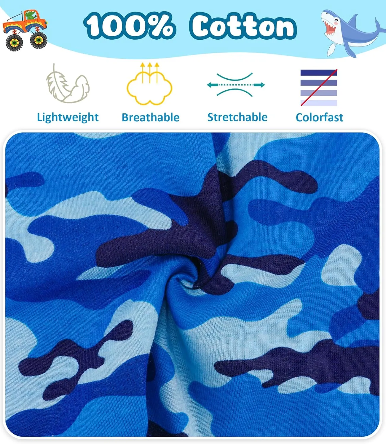 100% Cotton Boys Boxer Briefs Tagless Toddler Underwear (6-Pack)