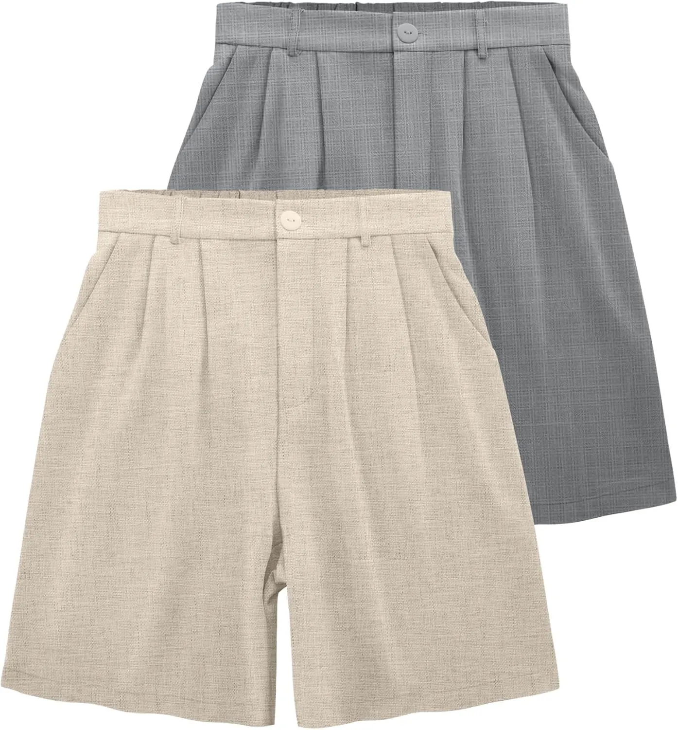 2 Pack Linen Bermuda Shorts for Women Dressy High Waisted Casual Elastic Pleated Wide Leg Summer Shorts with Pockets