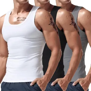 3 Pack Men's Muscle Tank Tops Cotton Stretch Workout Sleeveless Shirts Casual Undershirts Fitness Bodybuilding Muscle Tees