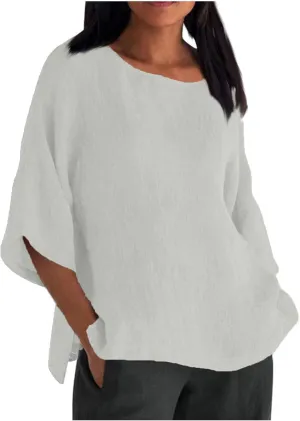 3/4 Length Sleeve Womens Tops 2025 Spring Crewneck Going Out Blouse Cotton Linen Casual Three Quarter Sleeve Shirts