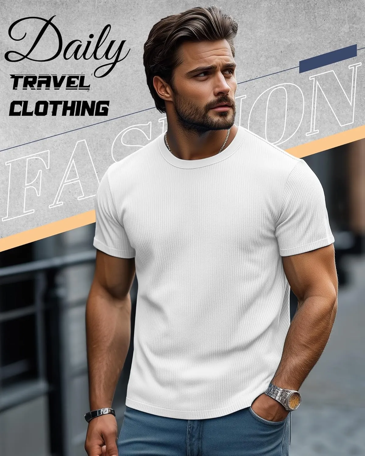 4 Pack Men's Big and Tall T Shirts Short Sleeve Crewneck Ribbed Knit Tops Basic Slim Fit Muscle Tee Shirts