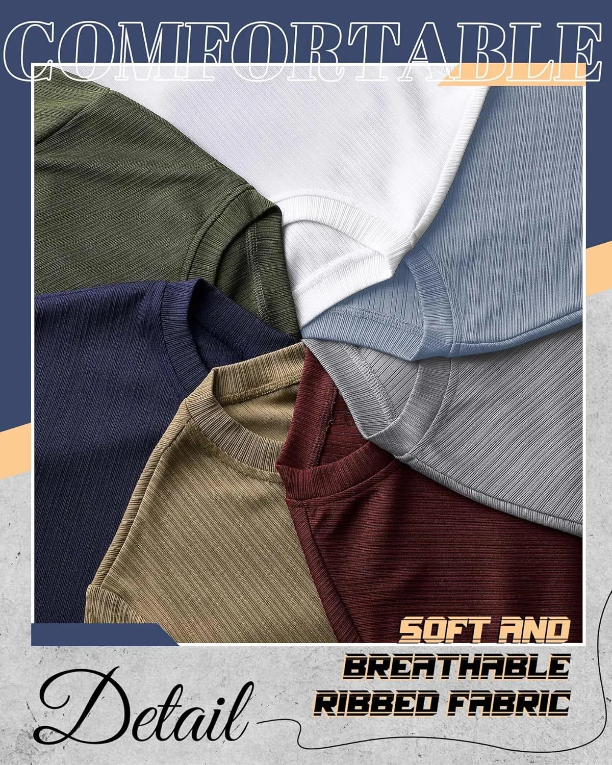 4 Pack Men's Big and Tall T Shirts Short Sleeve Crewneck Ribbed Knit Tops Basic Slim Fit Muscle Tee Shirts