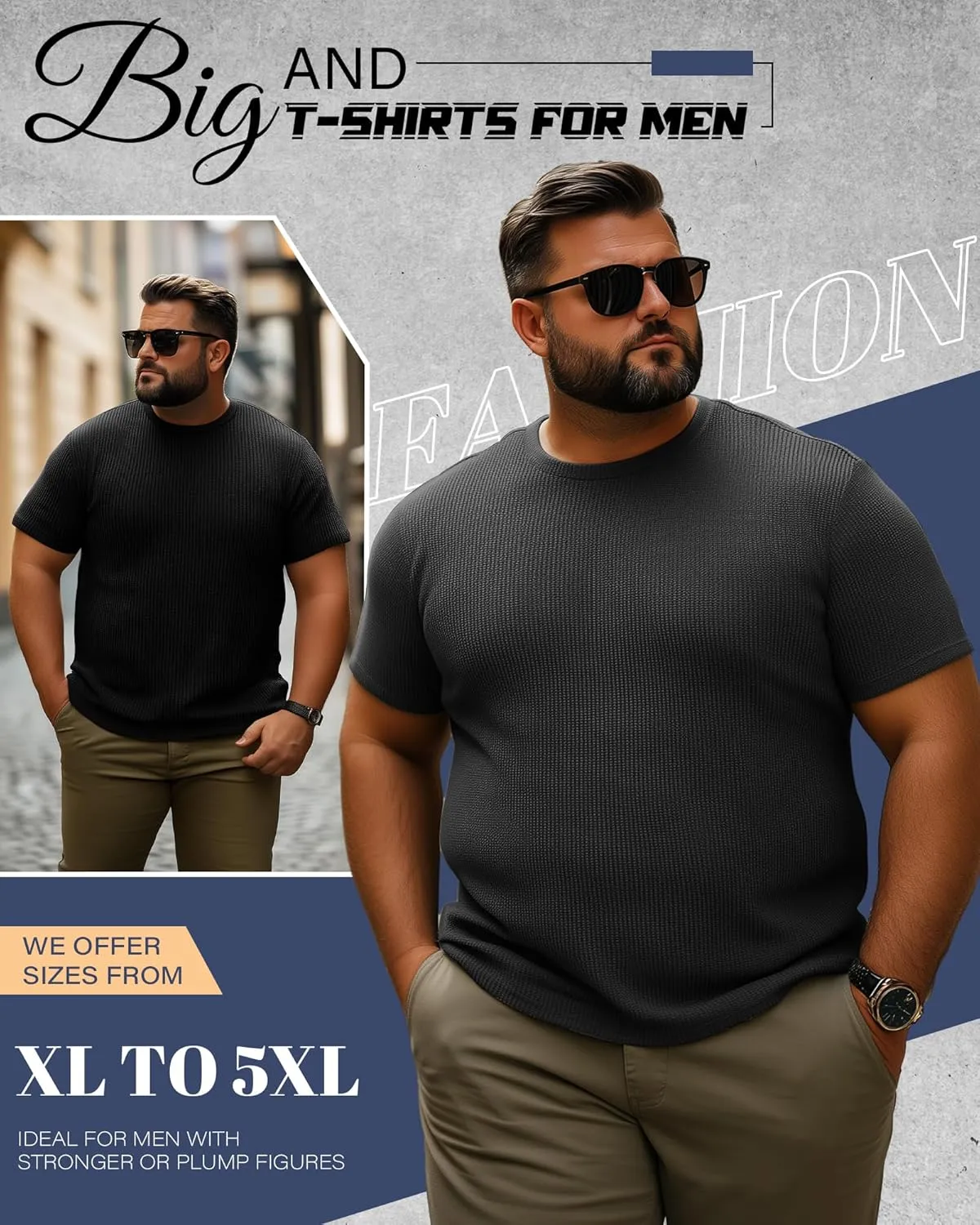 4 Pack Men's Big and Tall T Shirts Short Sleeve Crewneck Ribbed Knit Tops Basic Slim Fit Muscle Tee Shirts