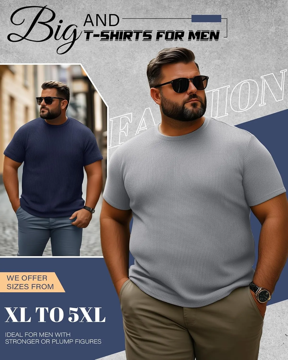 4 Pack Men's Big and Tall T Shirts Short Sleeve Crewneck Ribbed Knit Tops Basic Slim Fit Muscle Tee Shirts