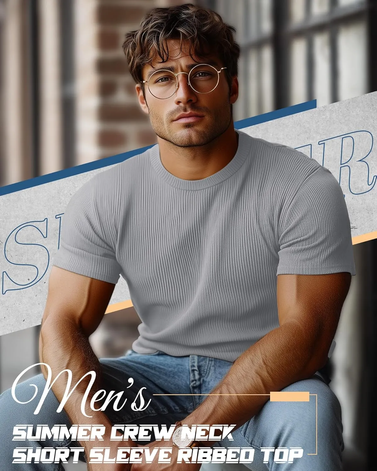 4 Pack Men's Big and Tall T Shirts Short Sleeve Crewneck Ribbed Knit Tops Basic Slim Fit Muscle Tee Shirts