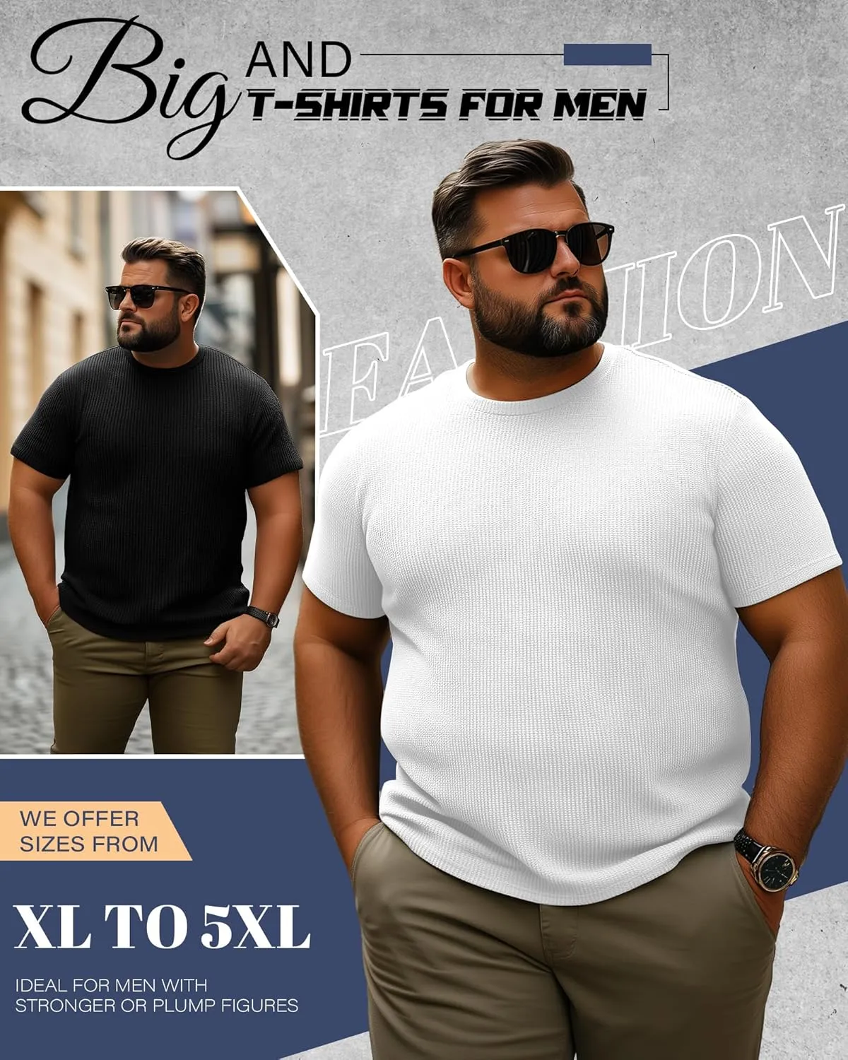 4 Pack Men's Big and Tall T Shirts Short Sleeve Crewneck Ribbed Knit Tops Basic Slim Fit Muscle Tee Shirts