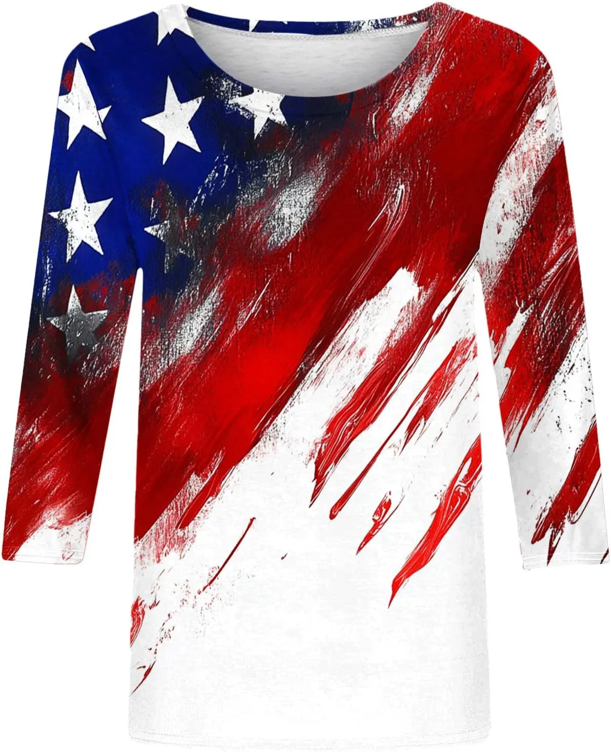 4th of July Shirts Women American Flag 3/4 Sleeve Shirt Independence Day Tops Casual Summer T Shirt Patriotic Tees
