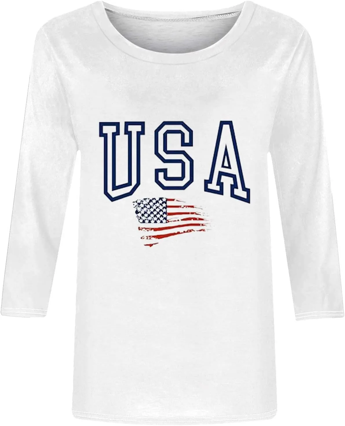 4th of July Shirts Women American Flag 3/4 Sleeve Shirt Independence Day Tops Casual Summer T Shirt Patriotic Tees
