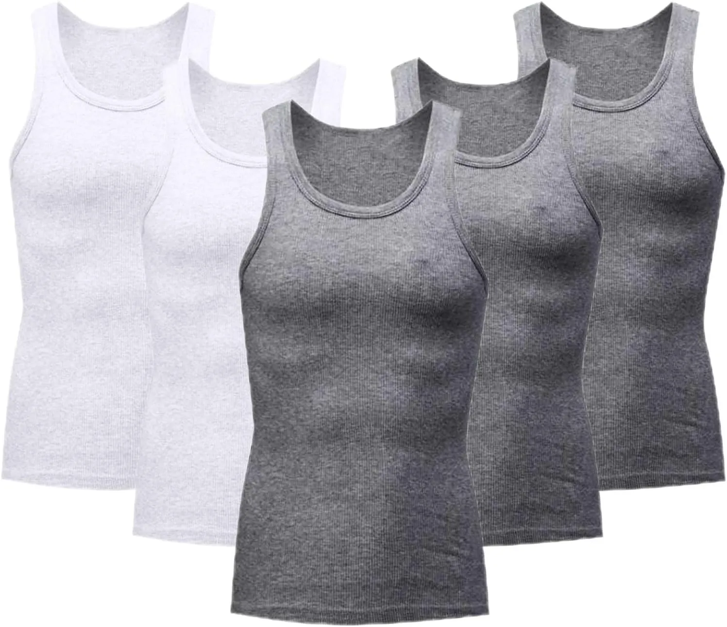 5 Pack Mens Quick Dry Workout Tank Tops Lightweight Tank Tops for Men Ribbed Wife Beat A-Shirt Fitness Baskeball Vest