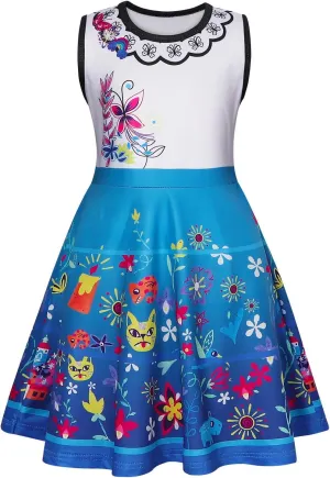 AmzBarley Girls Printed Dress Sleeveless Summer Dresses for Girls Casual Midi Tiered Swing Dress Kids Skater Dress 1-10Years