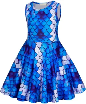 AmzBarley Girls Printed Dress Sleeveless Summer Dresses for Girls Casual Midi Tiered Swing Dress Kids Skater Dress 1-10Years