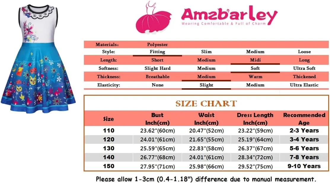 AmzBarley Girls Printed Dress Sleeveless Summer Dresses for Girls Casual Midi Tiered Swing Dress Kids Skater Dress 1-10Years