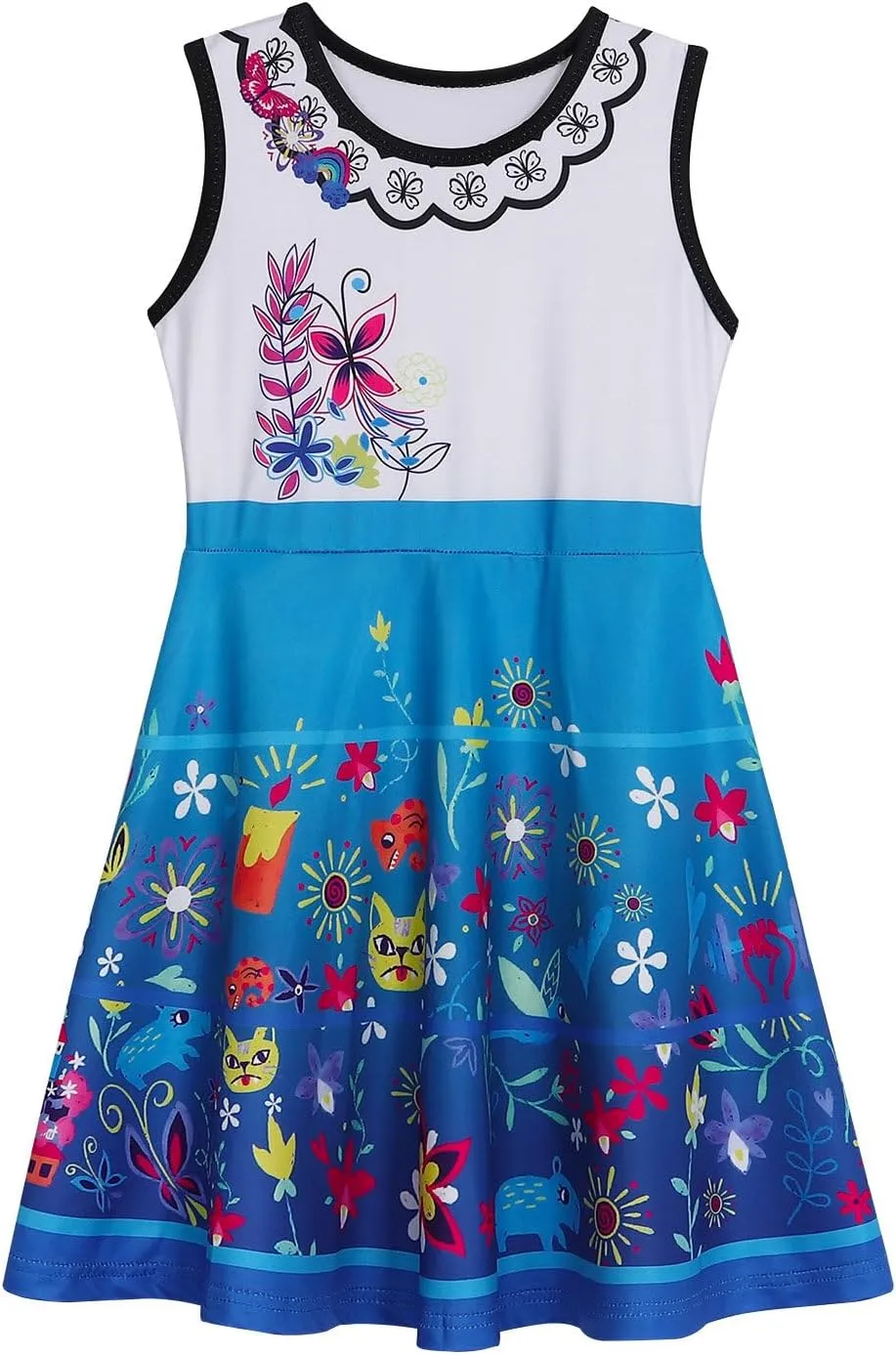 AmzBarley Girls Printed Dress Sleeveless Summer Dresses for Girls Casual Midi Tiered Swing Dress Kids Skater Dress 1-10Years
