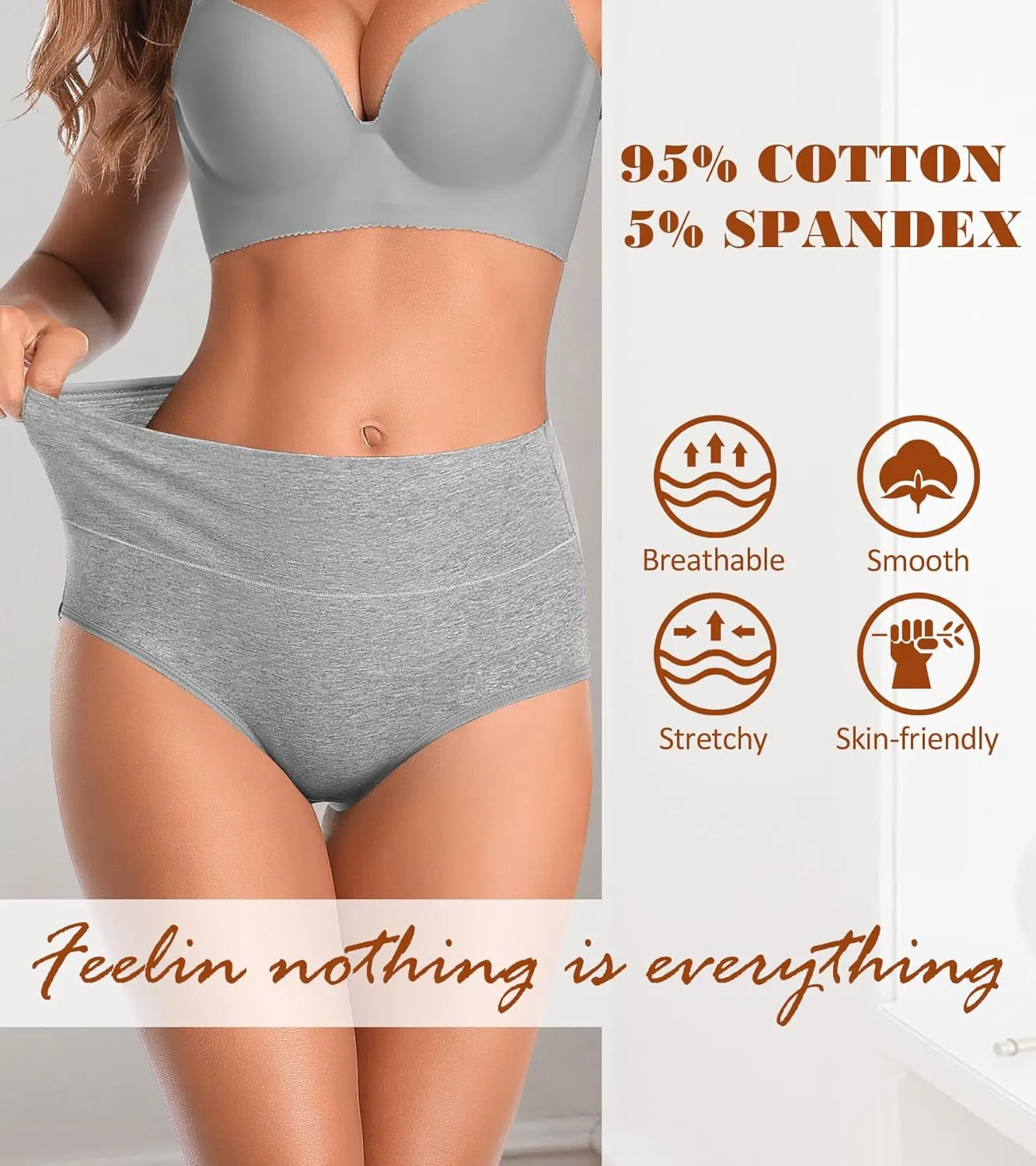 ASIMOON Womens Cotton Underwear High Waisted Slight Tummy Control Panties Soft Breathable Full Coverage Briefs Multipack