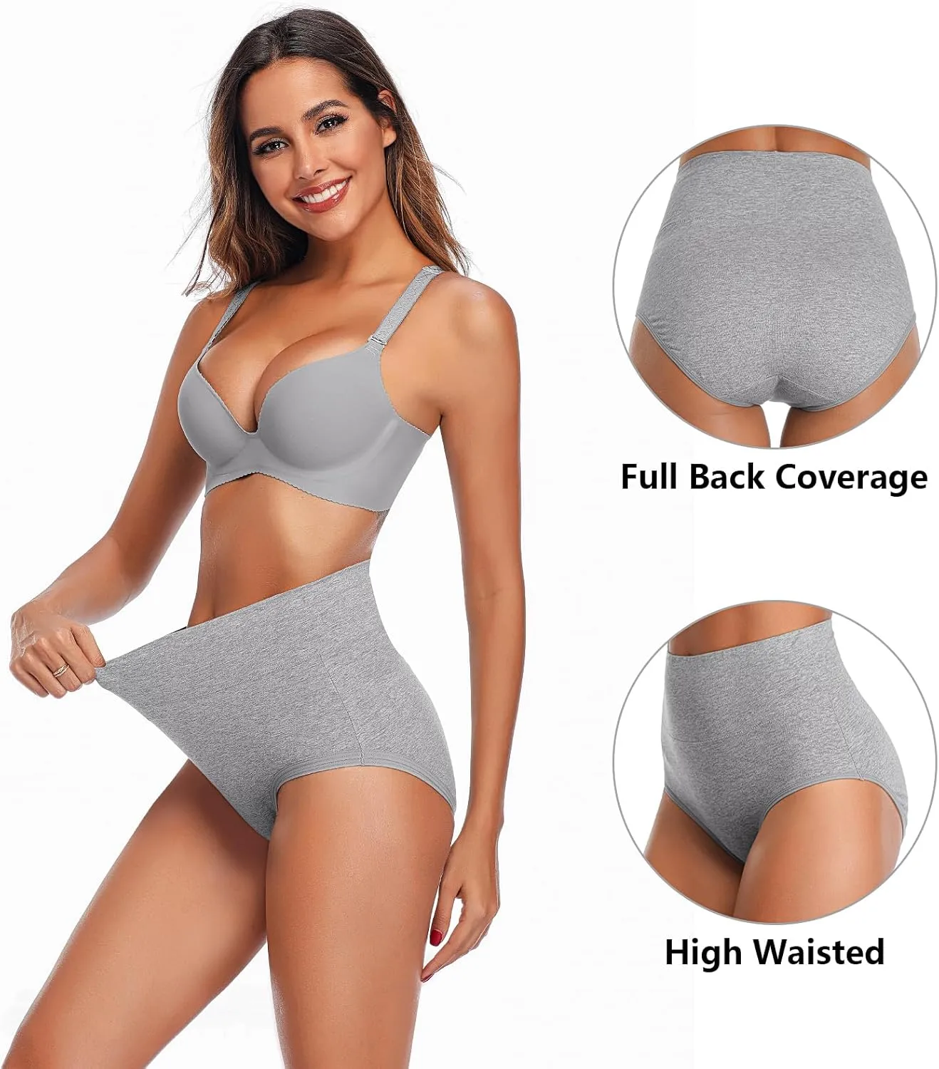 ASIMOON Womens Cotton Underwear High Waisted Slight Tummy Control Panties Soft Breathable Full Coverage Briefs Multipack