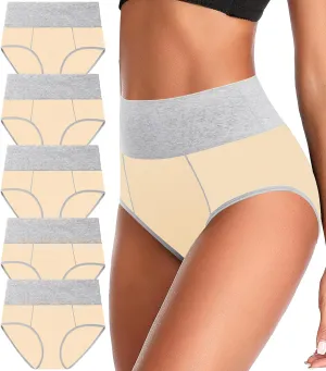 ASIMOON Womens Cotton Underwear High Waisted Slight Tummy Control Panties Soft Breathable Full Coverage Briefs Multipack