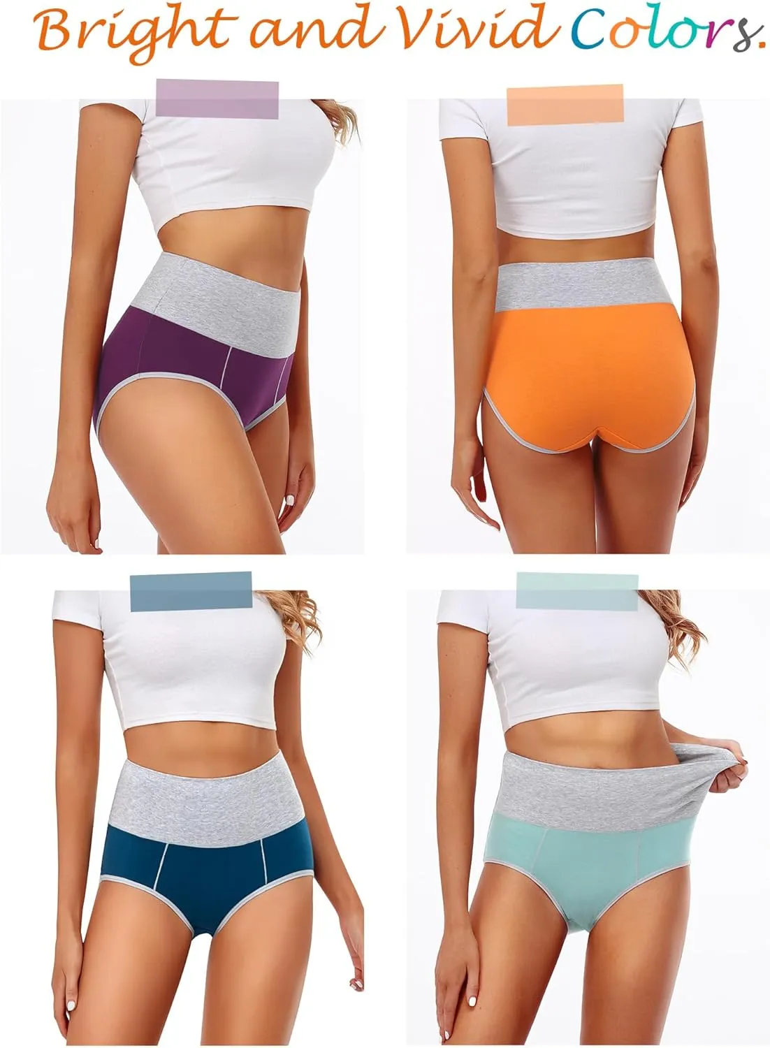 ASIMOON Womens Cotton Underwear High Waisted Slight Tummy Control Panties Soft Breathable Full Coverage Briefs Multipack
