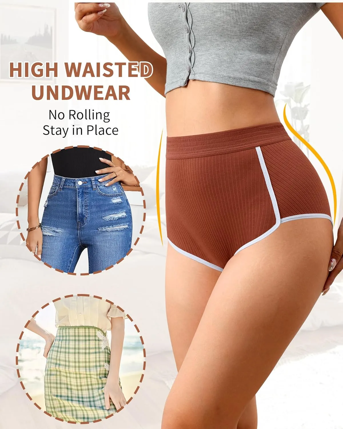 ASIMOON Womens Cotton Underwear High Waisted Slight Tummy Control Panties Soft Breathable Full Coverage Briefs Multipack