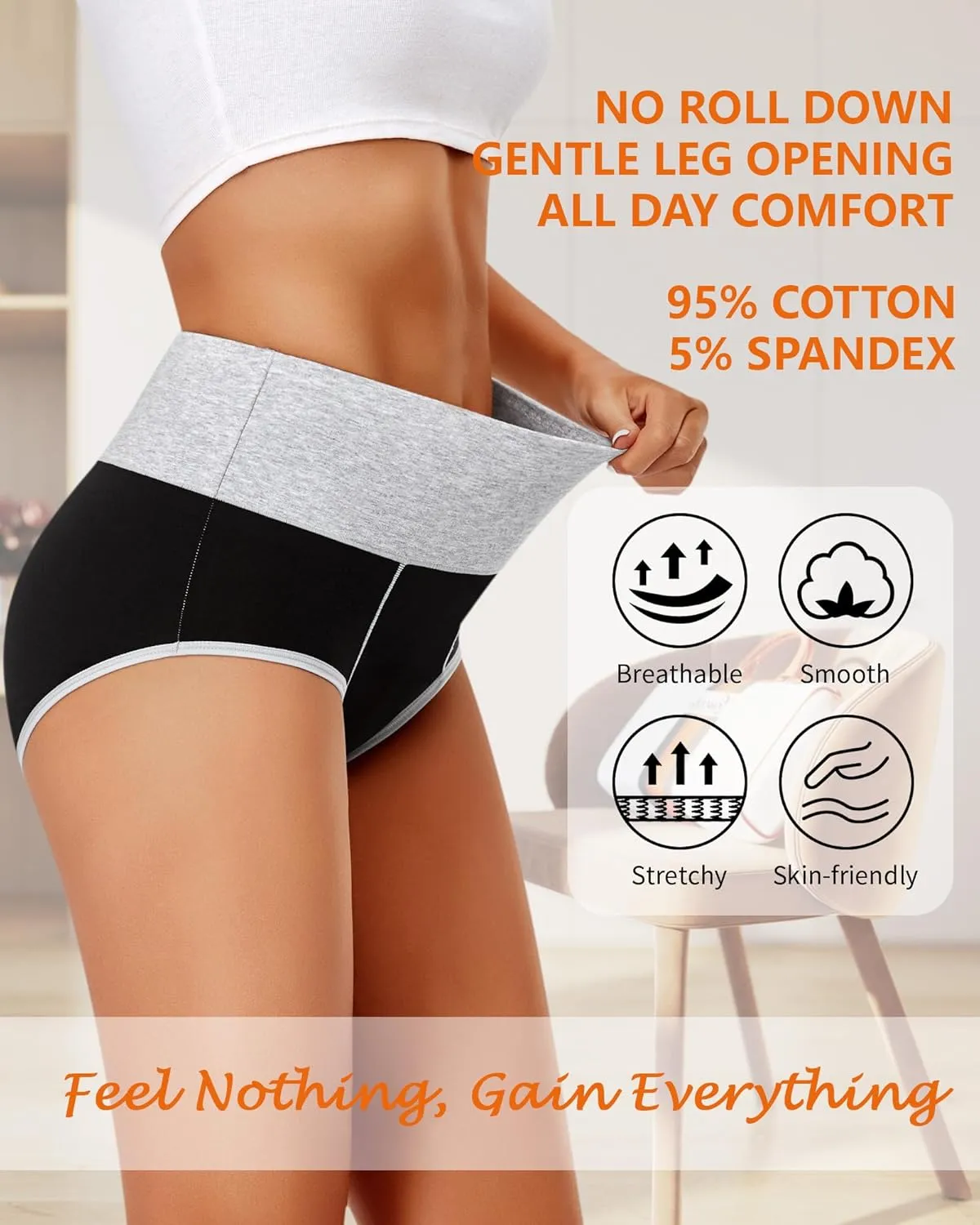 ASIMOON Womens Cotton Underwear High Waisted Slight Tummy Control Panties Soft Breathable Full Coverage Briefs Multipack