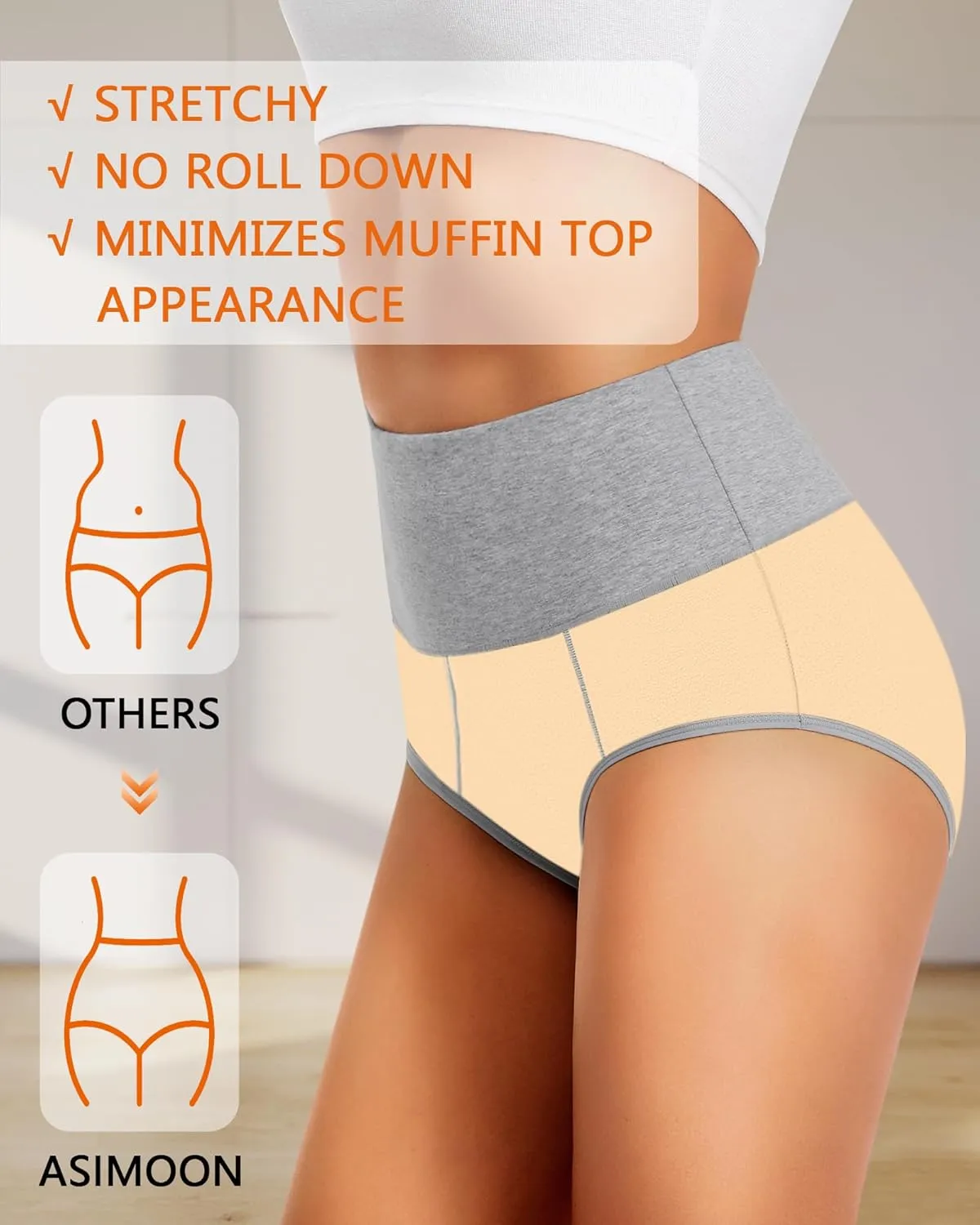 ASIMOON Womens Cotton Underwear High Waisted Slight Tummy Control Panties Soft Breathable Full Coverage Briefs Multipack