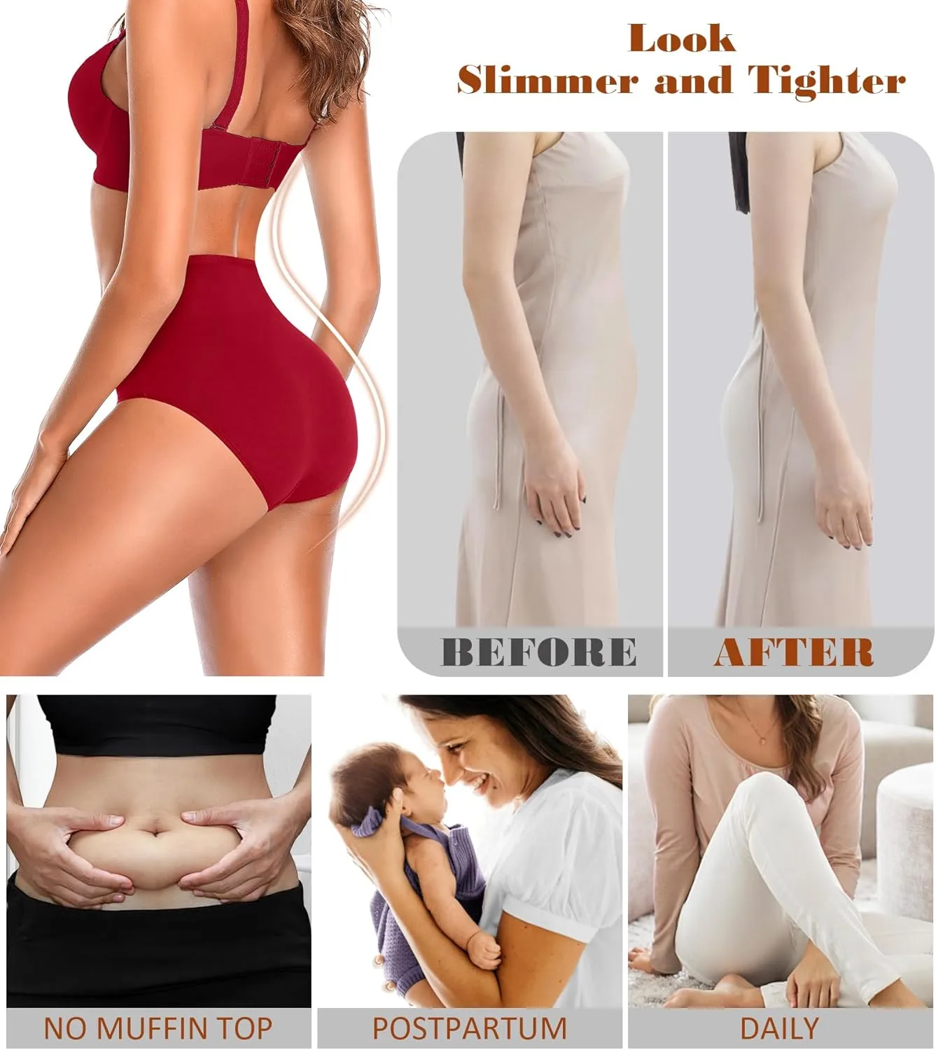 ASIMOON Womens Cotton Underwear High Waisted Slight Tummy Control Panties Soft Breathable Full Coverage Briefs Multipack