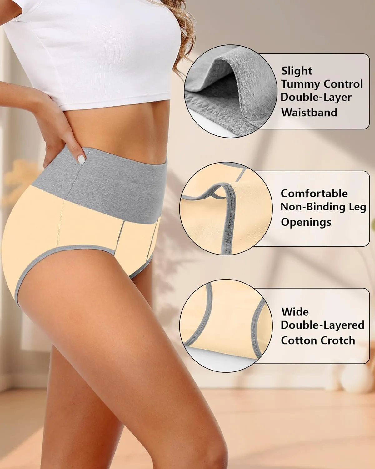 ASIMOON Womens Cotton Underwear High Waisted Slight Tummy Control Panties Soft Breathable Full Coverage Briefs Multipack