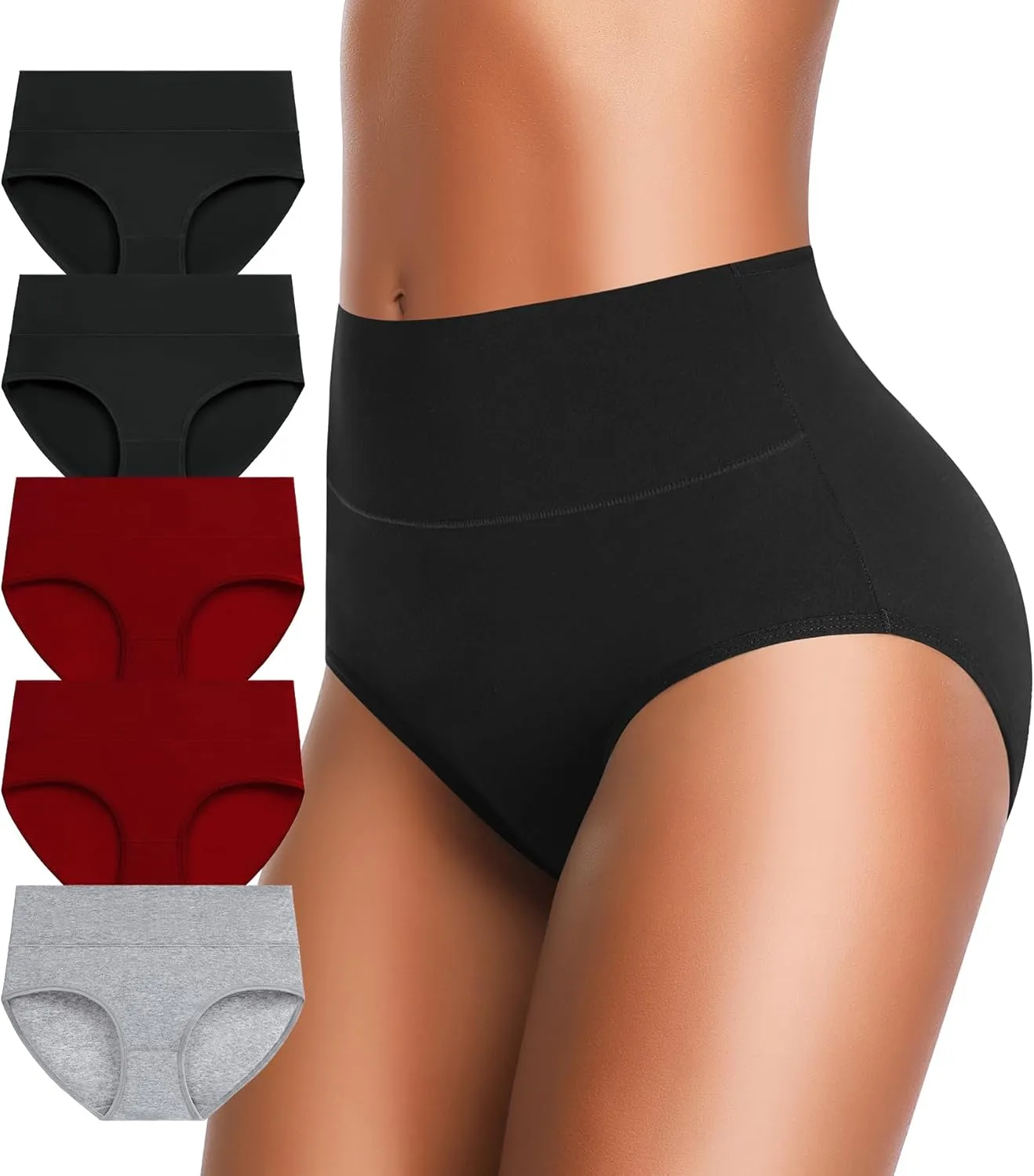 ASIMOON Womens Cotton Underwear High Waisted Slight Tummy Control Panties Soft Breathable Full Coverage Briefs Multipack