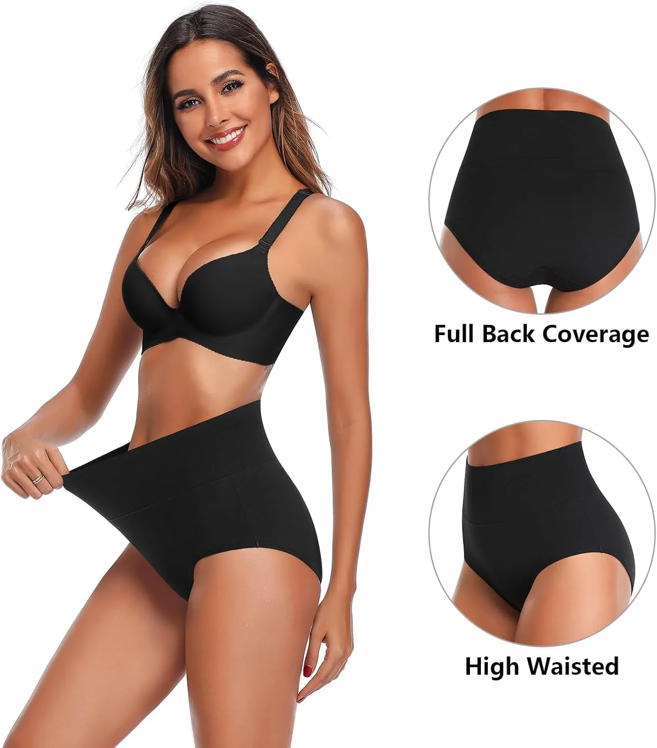 ASIMOON Womens Cotton Underwear High Waisted Slight Tummy Control Panties Soft Breathable Full Coverage Briefs Multipack