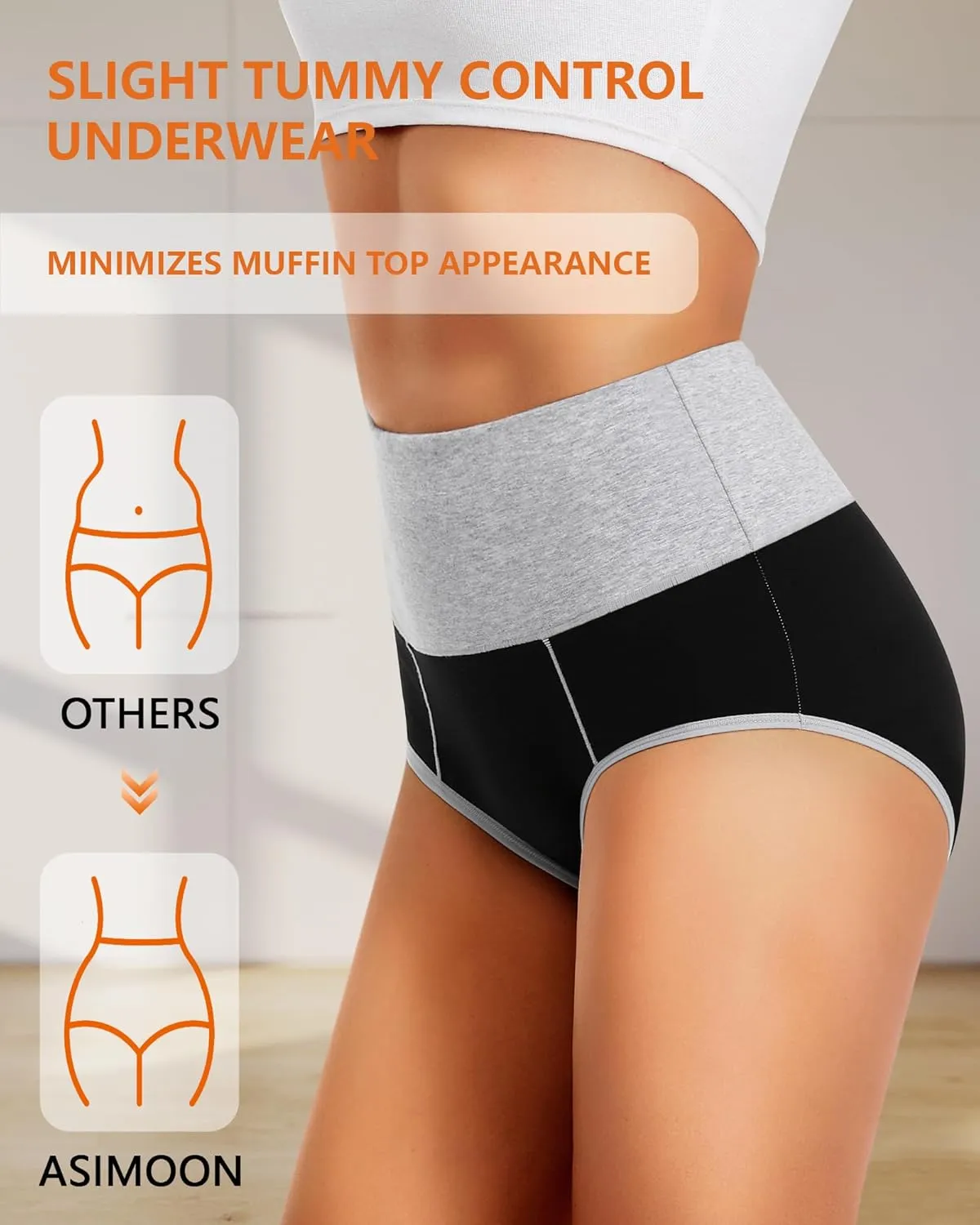 ASIMOON Womens Cotton Underwear High Waisted Slight Tummy Control Panties Soft Breathable Full Coverage Briefs Multipack