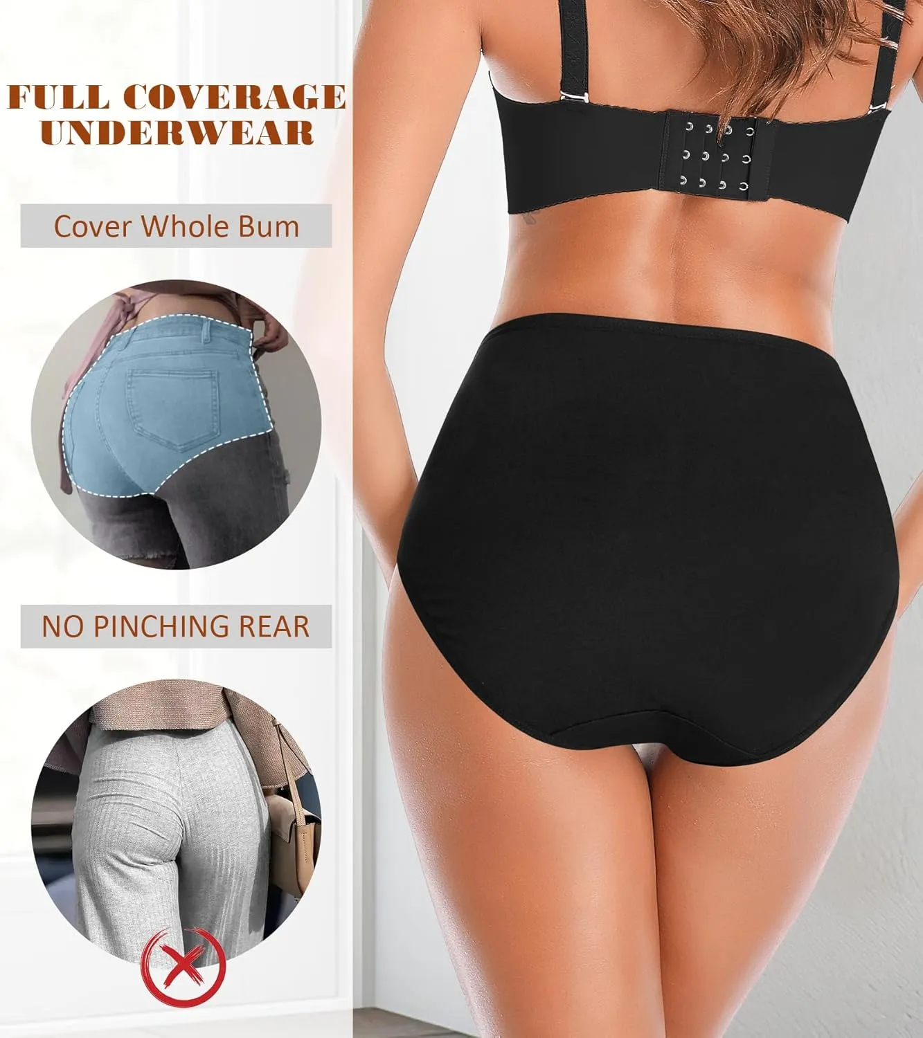 ASIMOON Womens Cotton Underwear High Waisted Slight Tummy Control Panties Soft Breathable Full Coverage Briefs Multipack