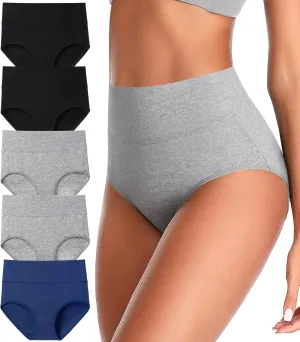 ASIMOON Womens Cotton Underwear High Waisted Slight Tummy Control Panties Soft Breathable Full Coverage Briefs Multipack