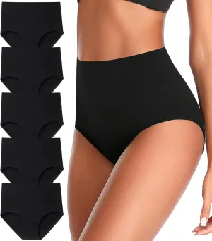 ASIMOON Womens Cotton Underwear High Waisted Slight Tummy Control Panties Soft Breathable Full Coverage Briefs Multipack
