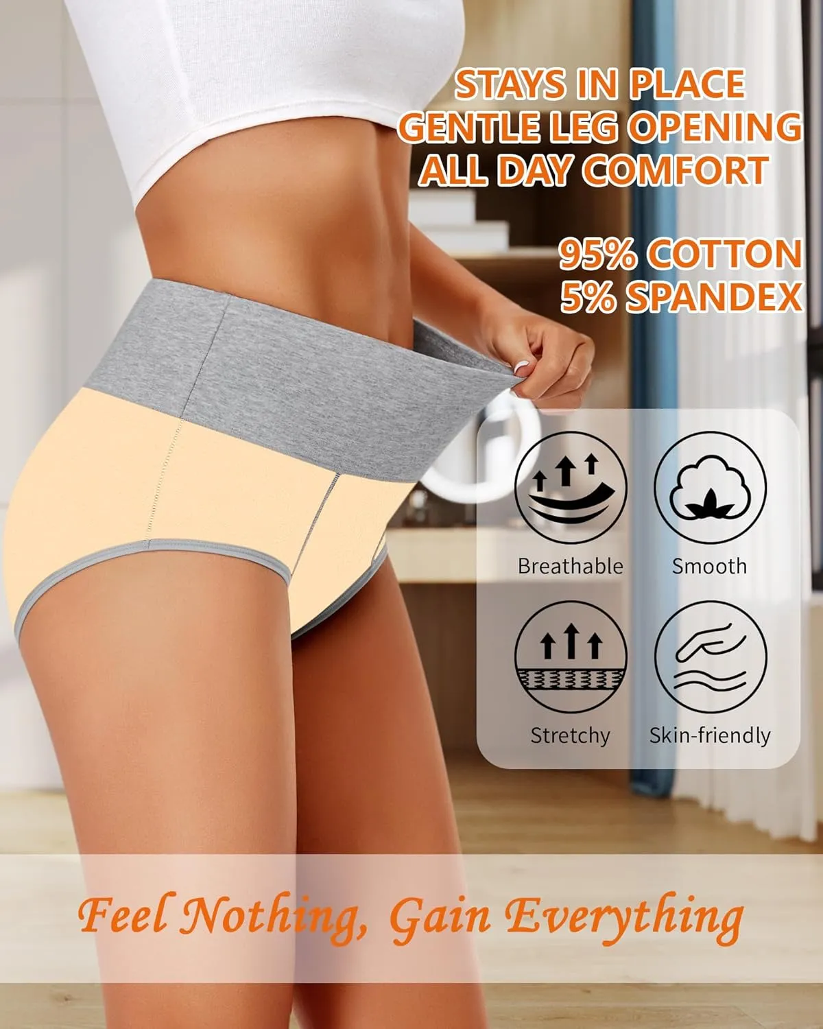 ASIMOON Womens Cotton Underwear High Waisted Slight Tummy Control Panties Soft Breathable Full Coverage Briefs Multipack