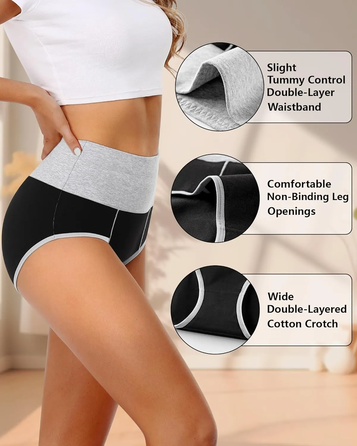 ASIMOON Womens Cotton Underwear High Waisted Slight Tummy Control Panties Soft Breathable Full Coverage Briefs Multipack