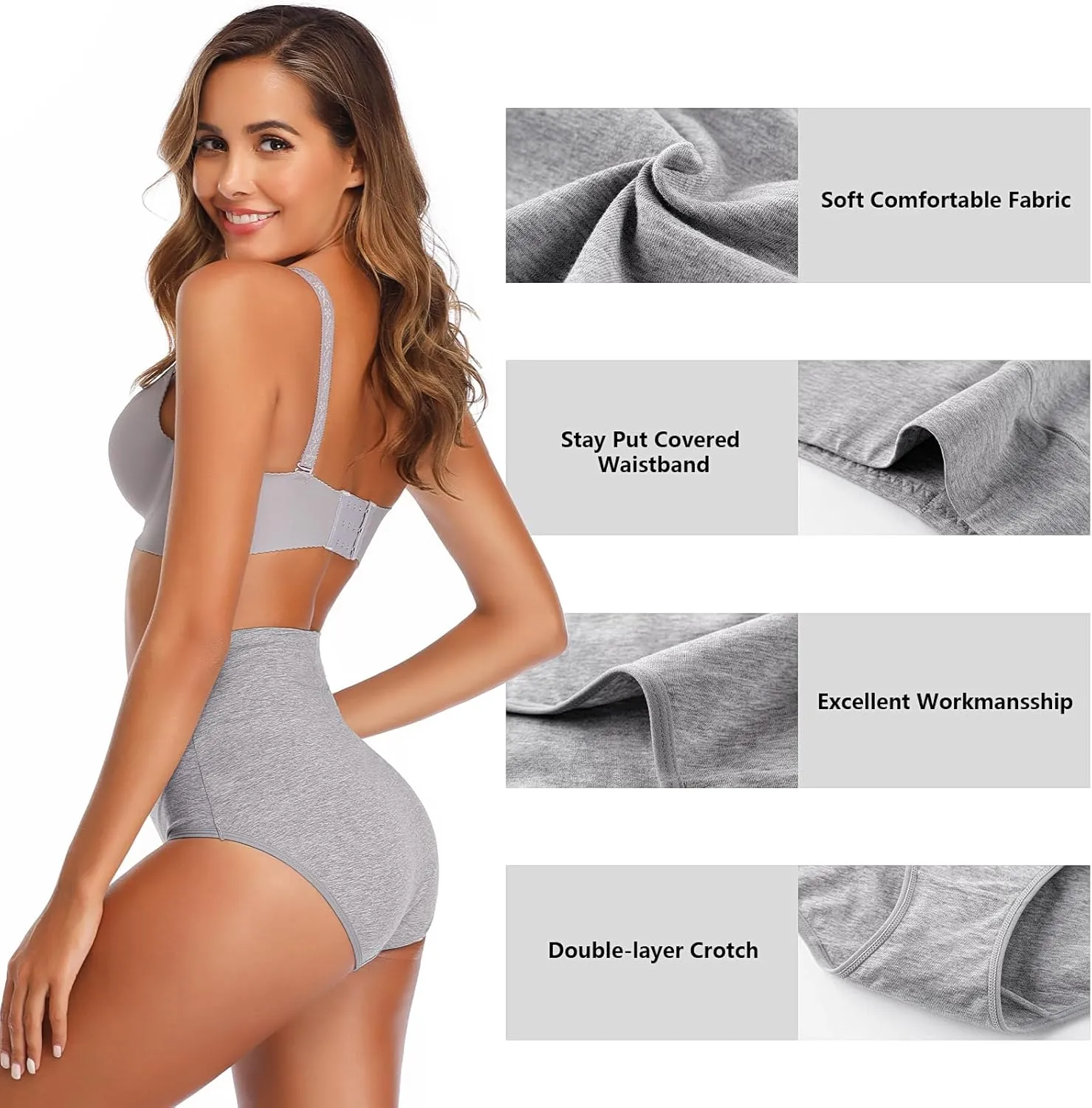 ASIMOON Womens Cotton Underwear High Waisted Slight Tummy Control Panties Soft Breathable Full Coverage Briefs Multipack