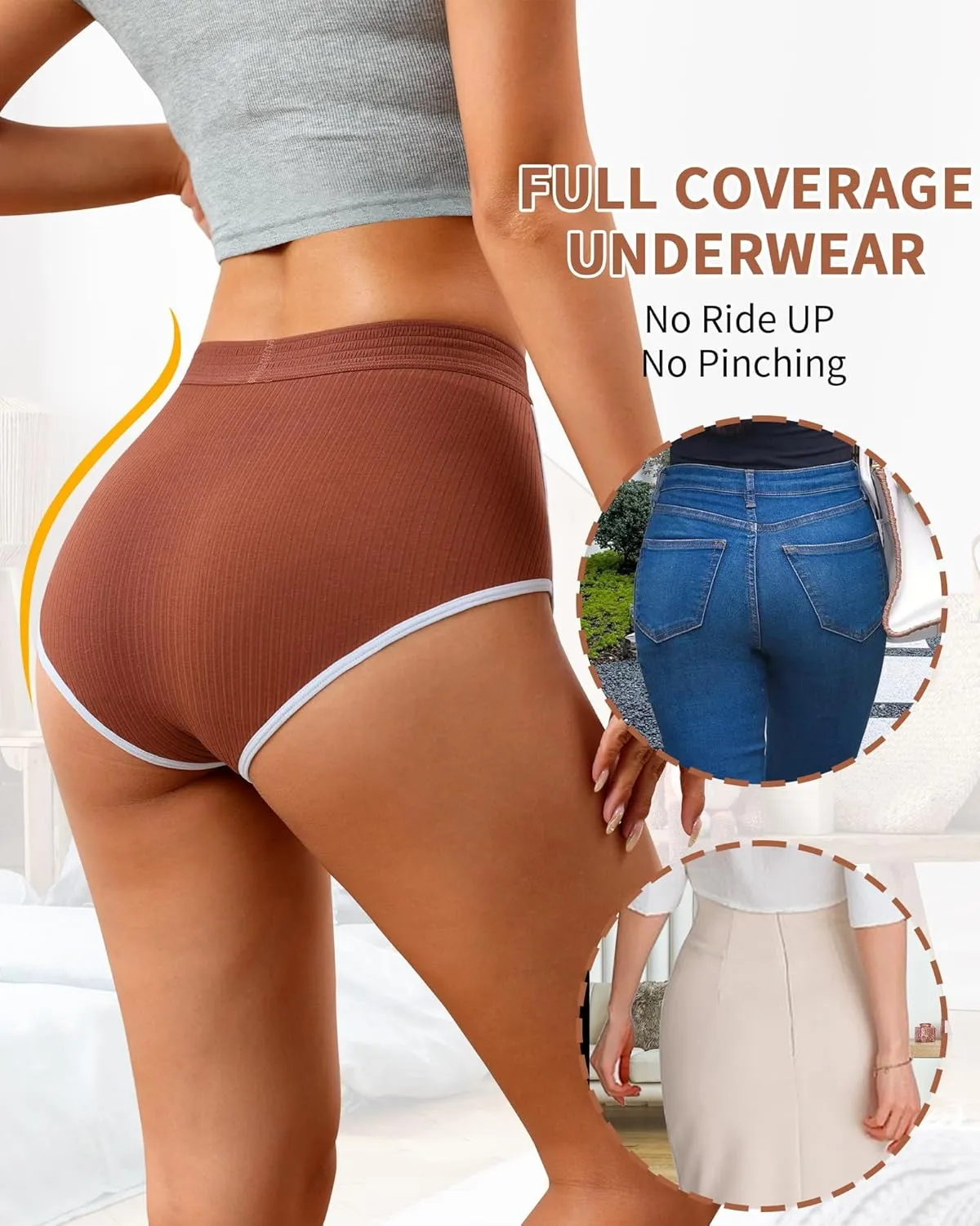ASIMOON Womens Cotton Underwear High Waisted Slight Tummy Control Panties Soft Breathable Full Coverage Briefs Multipack