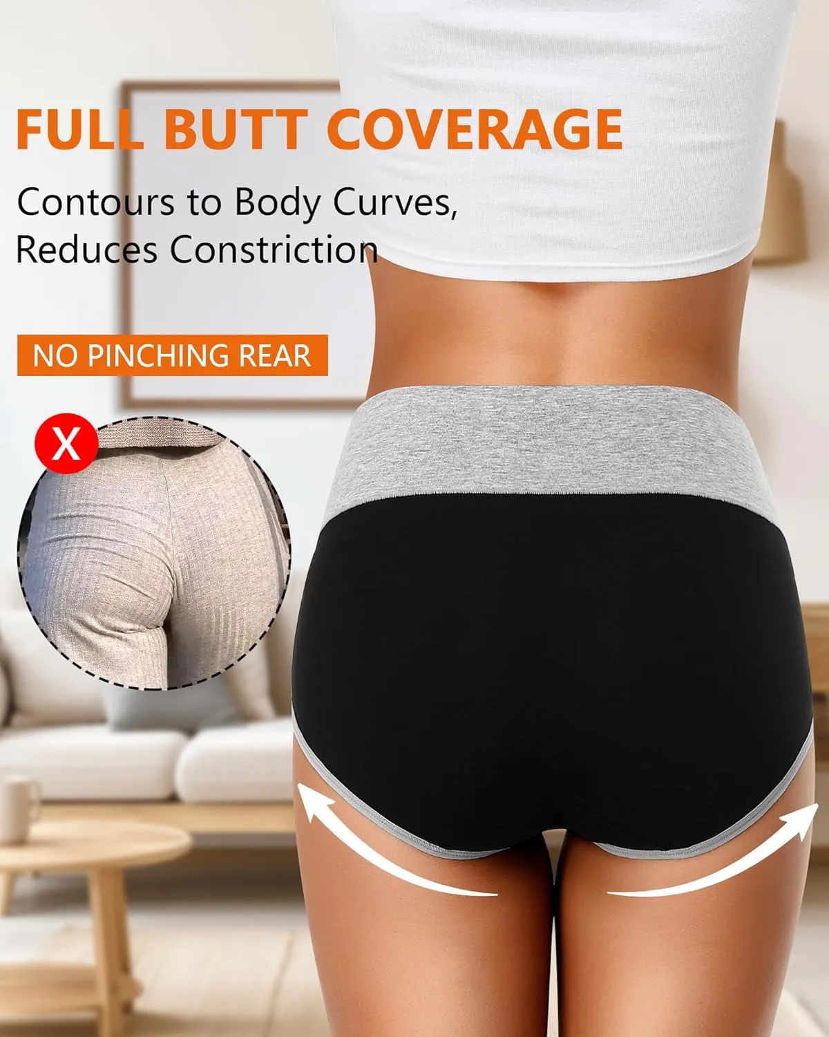 ASIMOON Womens Cotton Underwear High Waisted Slight Tummy Control Panties Soft Breathable Full Coverage Briefs Multipack