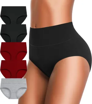 ASIMOON Womens Cotton Underwear High Waisted Slight Tummy Control Panties Soft Breathable Full Coverage Briefs Multipack