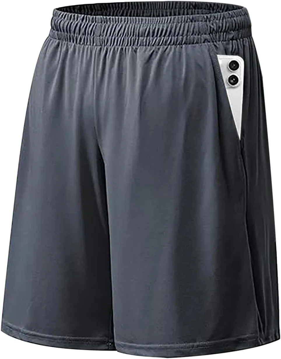 Athletic Shorts for Mens Outdoor Running Training Summer Pants Quick Dry Breathable Elastic Waist Shorts with Pockets