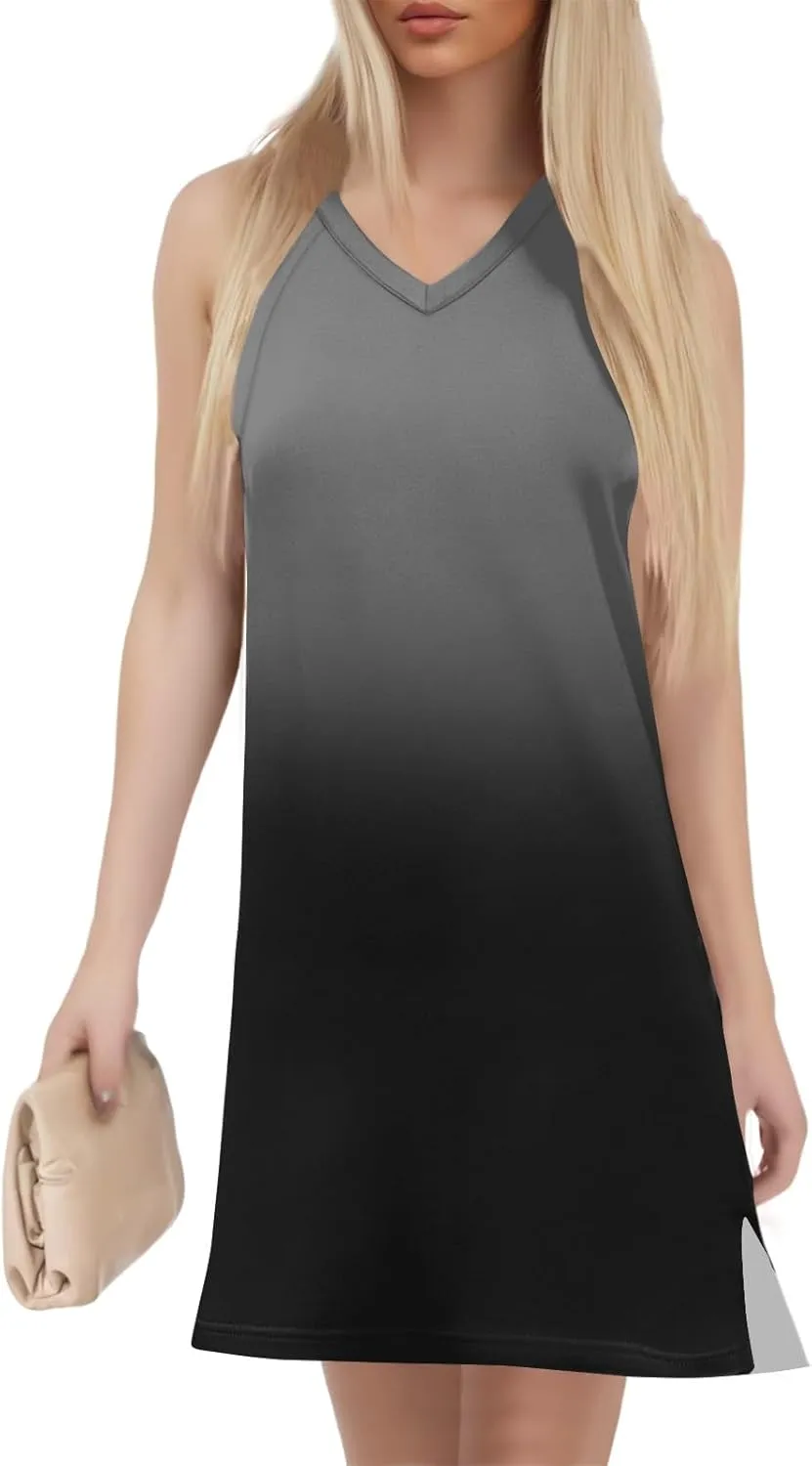 Beach Dresses for Women Tropical Vacation Outfits Sleeveless V Neck Sundress Loose Fit Tank Dress