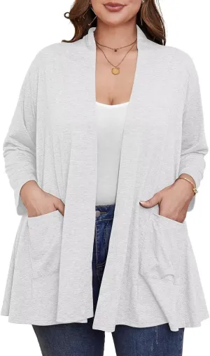 BELAROI Women Cardigan Casual Lightweight Plus Size Cardigan 3/4 Sleeve Open Front Soft Light Cardigan Drape Duster