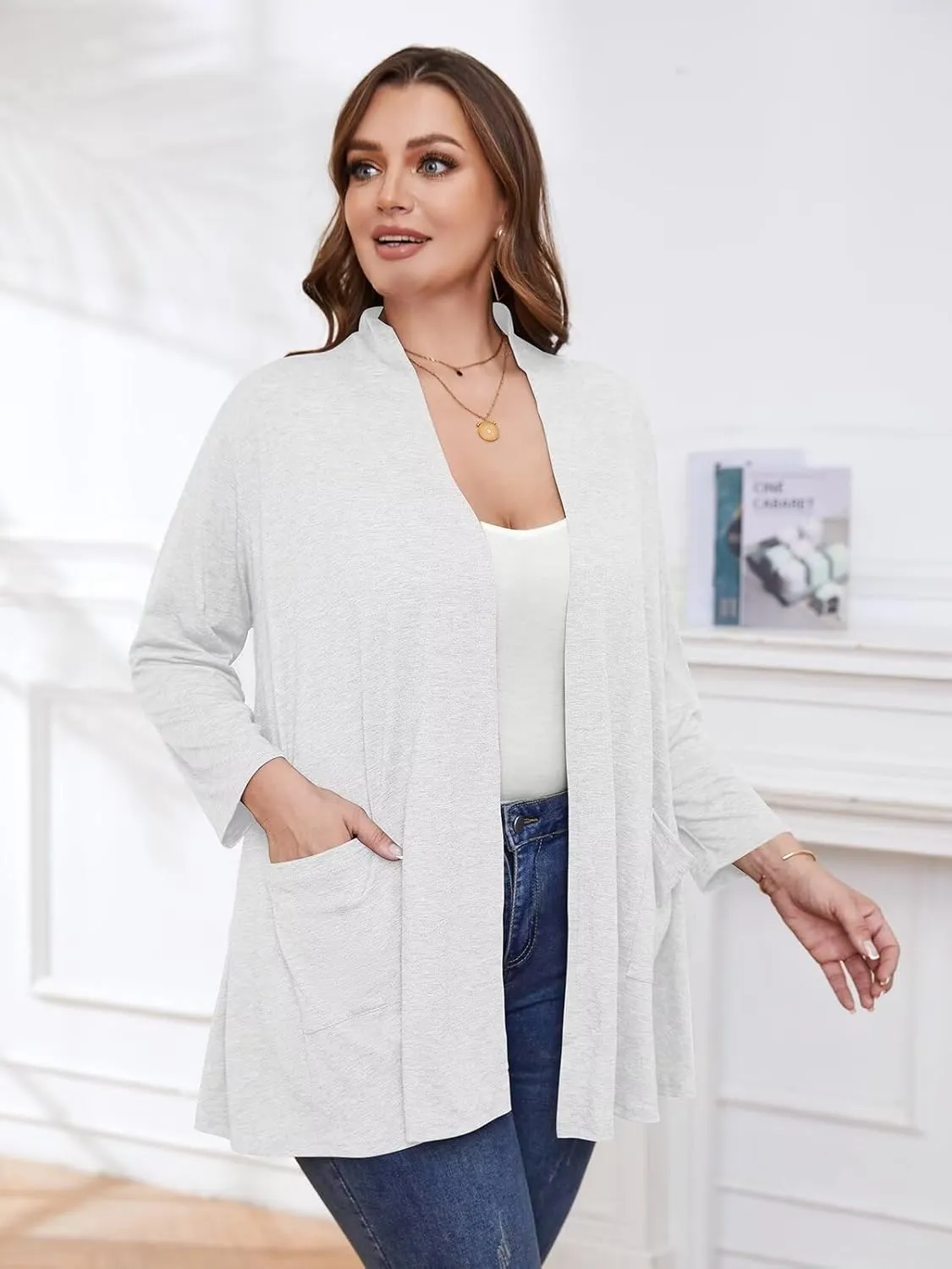 BELAROI Women Cardigan Casual Lightweight Plus Size Cardigan 3/4 Sleeve Open Front Soft Light Cardigan Drape Duster