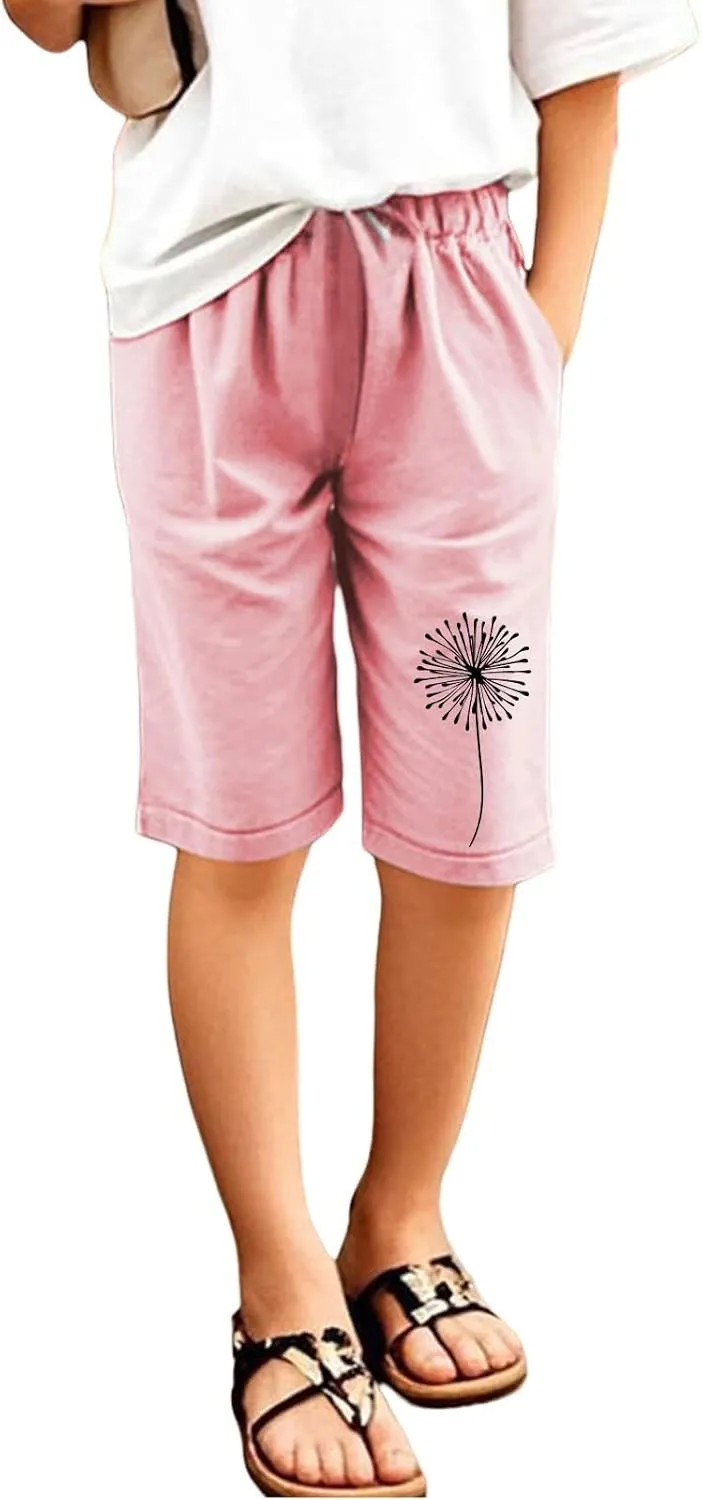 Bermuda Shorts for Teen Girls Knee Length Cotton Linen Lightweight Summer Shorts Toddler Straight Leg Beach Short Kids