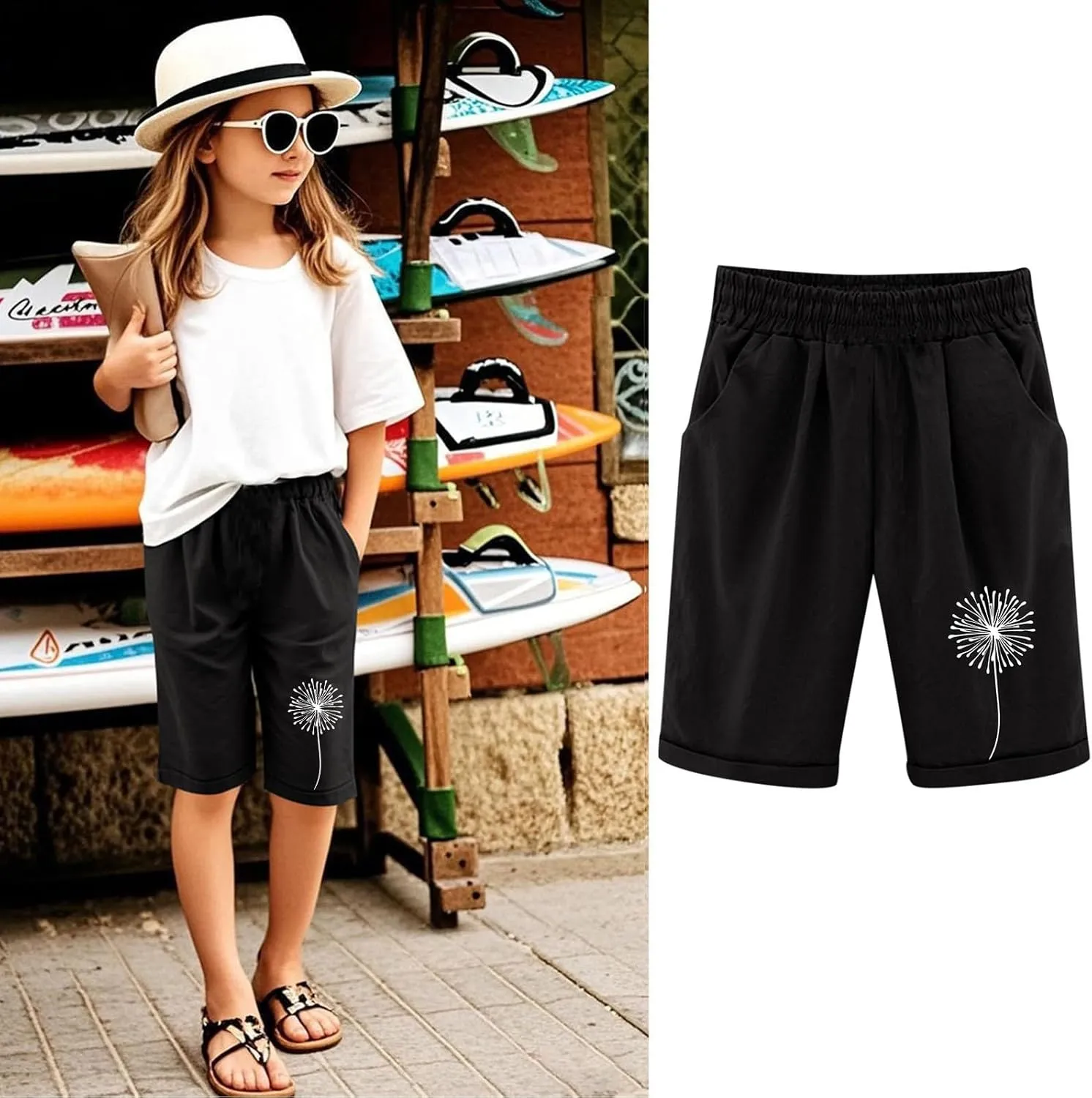 Bermuda Shorts for Teen Girls Knee Length Cotton Linen Lightweight Summer Shorts Toddler Straight Leg Beach Short Kids