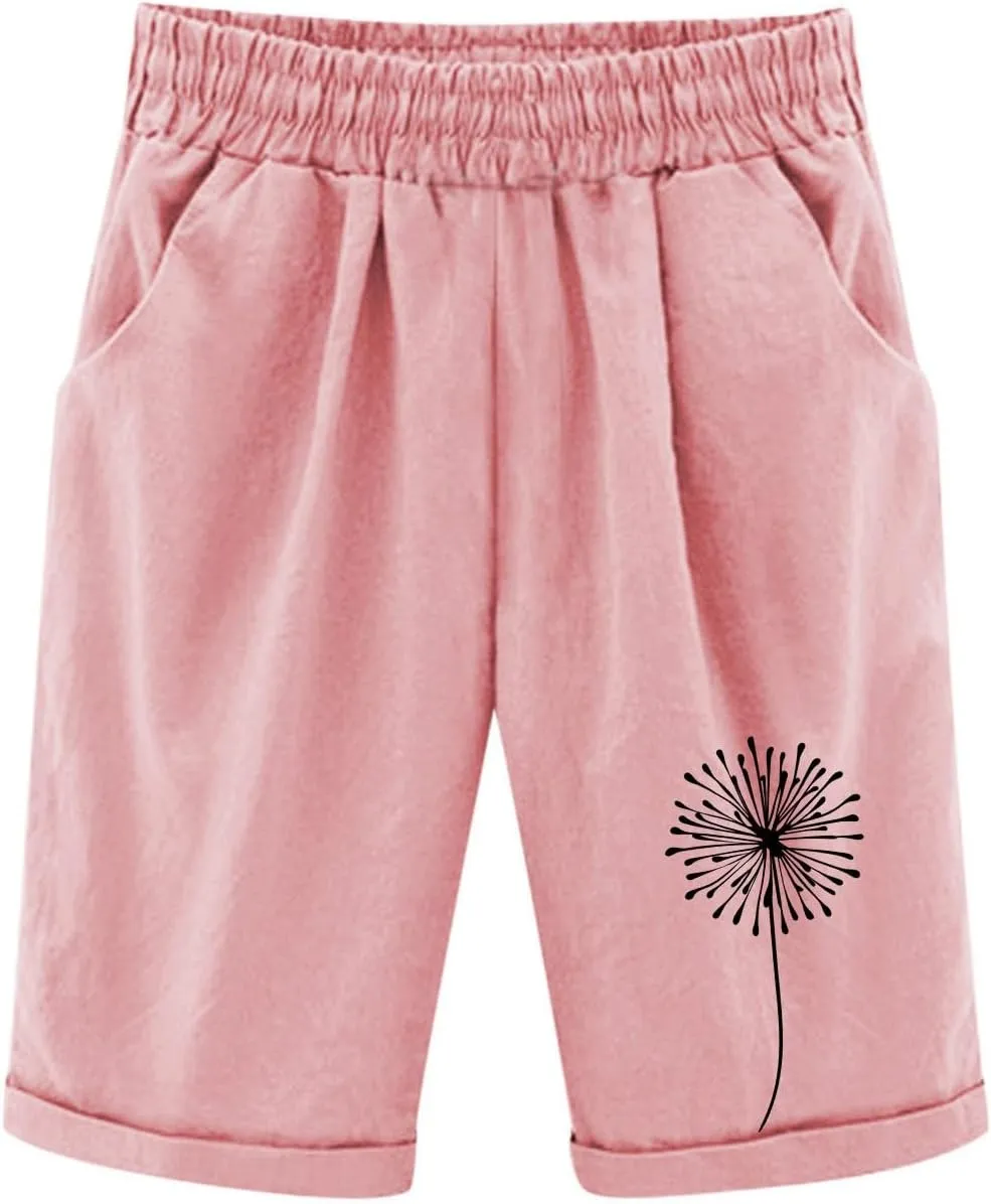 Bermuda Shorts for Teen Girls Knee Length Cotton Linen Lightweight Summer Shorts Toddler Straight Leg Beach Short Kids
