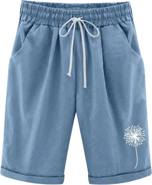 Bermuda Shorts for Women Cotton Linen Drawstring Summer Elastic High Waisted Shorts Loose Comfy Beach Trendy Shorts