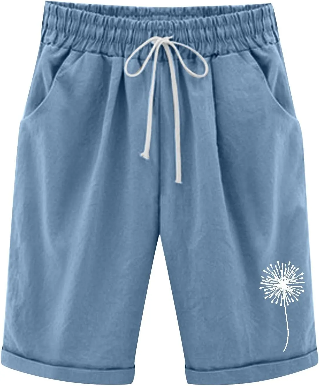 Bermuda Shorts for Women Cotton Linen Drawstring Summer Elastic High Waisted Shorts Loose Comfy Beach Trendy Shorts