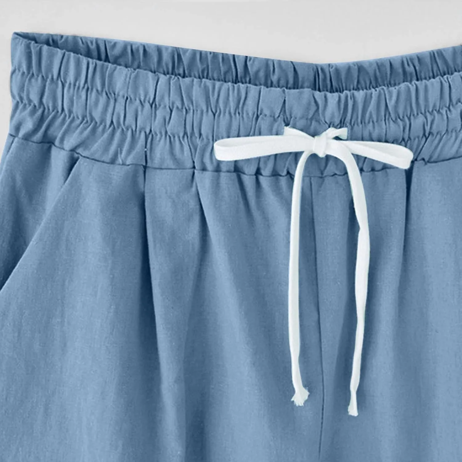 Bermuda Shorts for Women Cotton Linen Drawstring Summer Elastic High Waisted Shorts Loose Comfy Beach Trendy Shorts