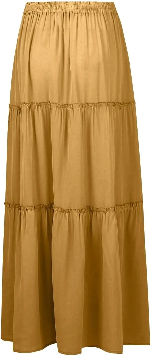Bohemian Skirts for Women Trendy Business Solid Beach Elastic Waist Country Flutter Vacation Flowy Boho Skirts for Women